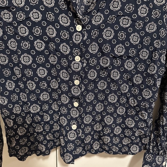 Frank And Oak Navy White floral Paisley Button Down Collared Blouse Size Small - Picture 3 of 10